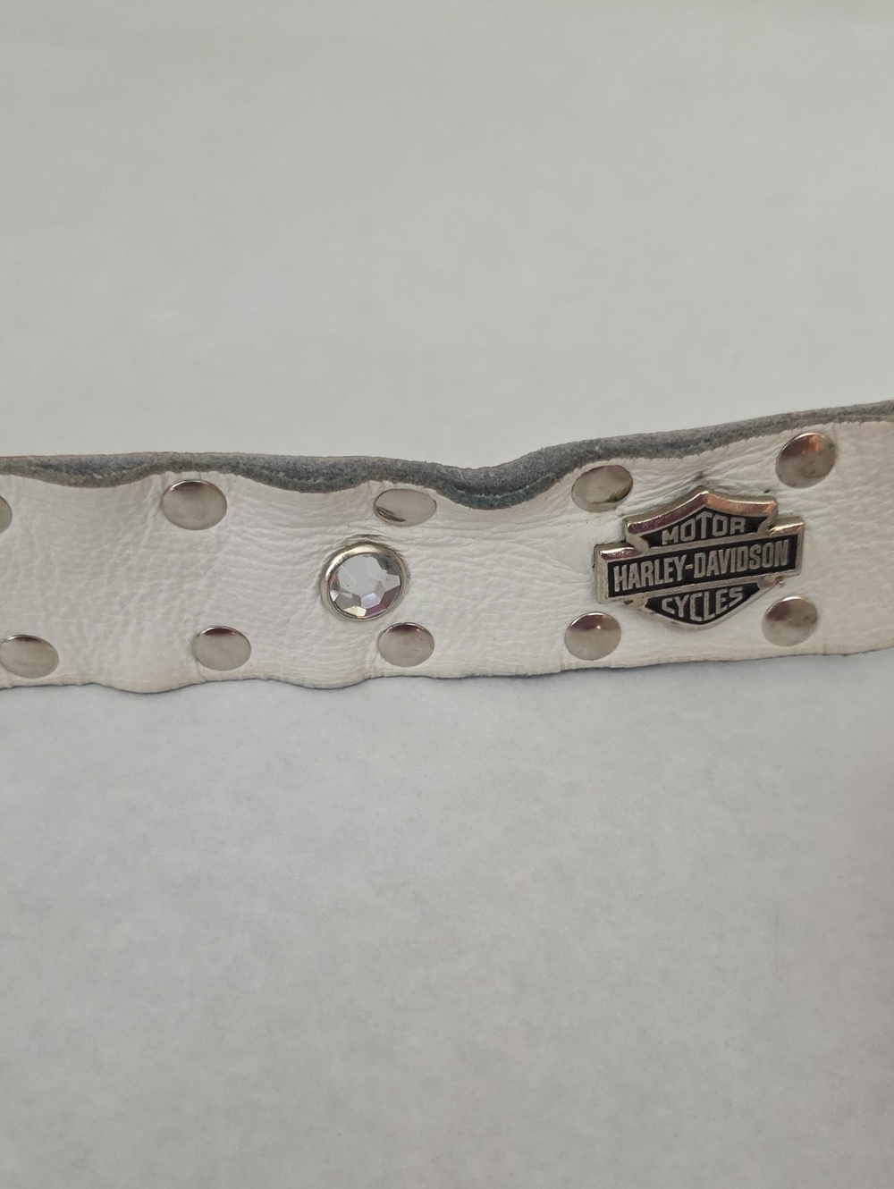Harley-Davidson White Genuine Leather Studded Biker Belt - Size 34" - Picture 9 of 9